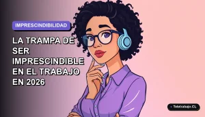 Ilustración plana corporativa de una mujer profesional de teletrabajo con expresión pensativa, sobre fondo degradado lavanda suave, concepto de carga laboral excesiva.