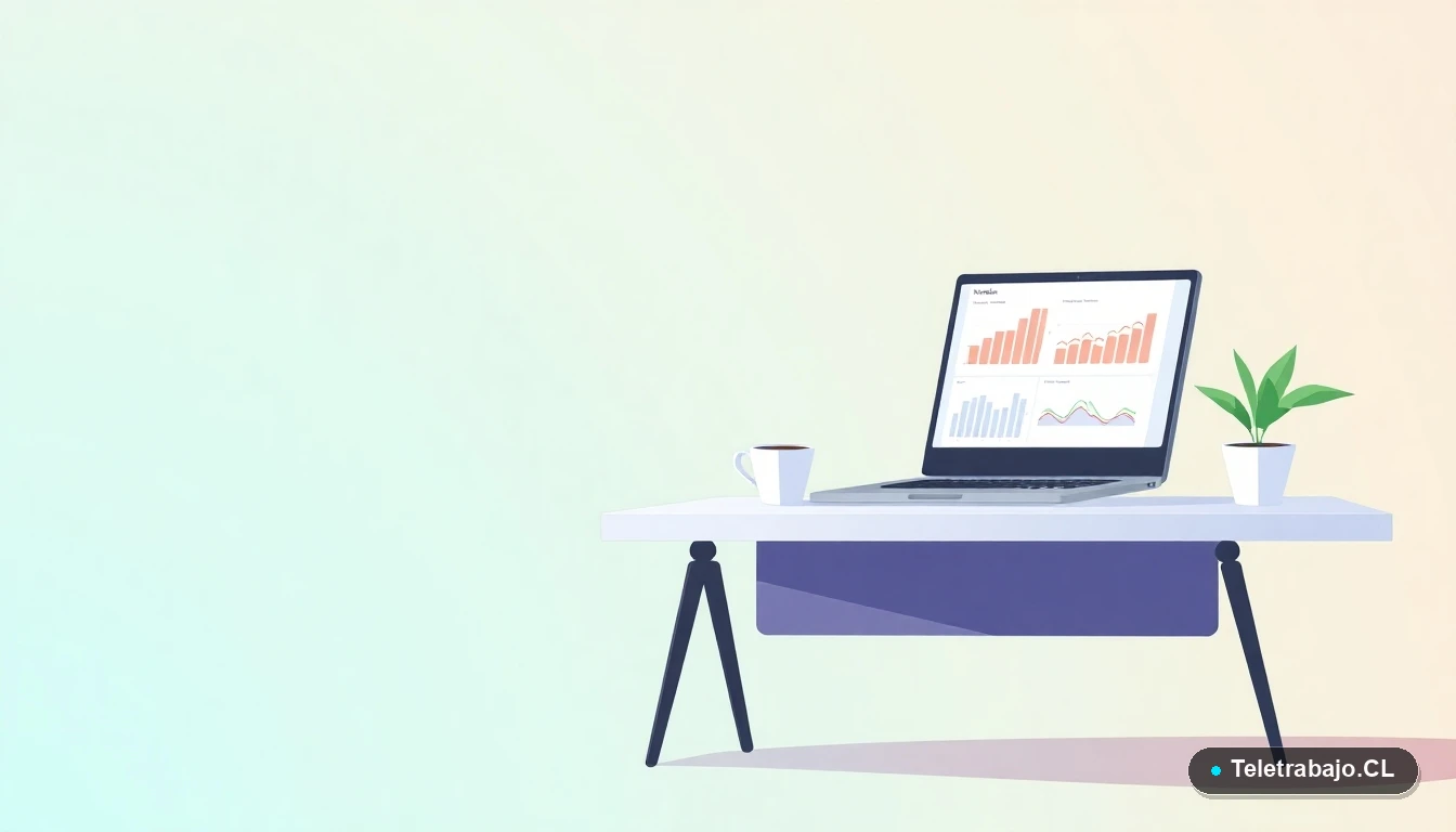 Escritorio moderno minimalista vacío con laptop, taza de café y planta, sobre fondo degradado menta y azul verdoso, simbolizando la desconexión y el espacio necesario.