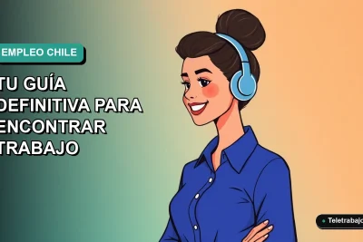 Ilustración plana vectorial de una mujer profesional chilena sonriente, con blusa azul y pelo recogido, sobre fondo degradado verde azulado. Representa las Lanzaderas de Empleo 2026.