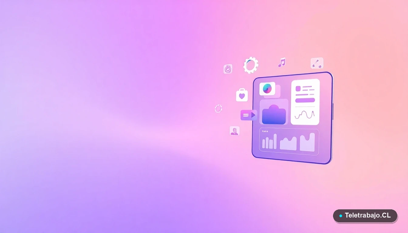 Elementos de interfaz de usuario abstractos y modernos, como gráficos y engranajes flotantes, representando tecnología y ciencia de datos.