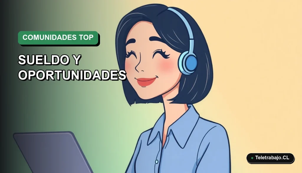 Ilustración vectorial plana de una trabajadora remota sonriente con blusa azul y corte bob, sobre fondo degradado verde suave, representando las mejores comunidades para trabajar en 2026.