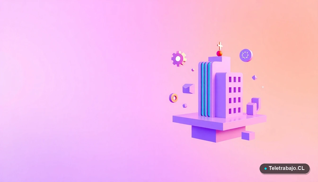 Elementos abstractos de interfaz de usuario tecnológica, como gráficos y iconos flotantes en tonos lavanda y durazno, sobre fondo degradado, concepto de oportunidades laborales futuras.