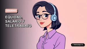 Ilustración vectorial plana de una mujer chilena trabajando en remoto, con fondo degradado vacío, representando las mejores empresas para mujeres en Chile 2026.