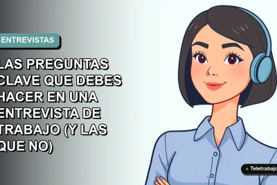 Ilustración plana corporativa de una mujer profesional de teletrabajo, con blusa azul y corte bob, posicionada al borde derecho sobre un fondo degradado suave de color verde menta. Espacio negativo amplio a la izquierda.