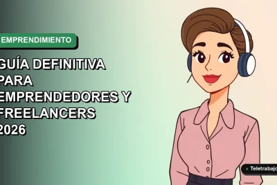 Ilustración plana vectorial de una mujer chilena emprendedora trabajando de forma remota, con un fondo de gradiente suave. Estilo Corporate Memphis.