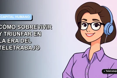 Ilustración plana corporativa de una mujer profesional de teletrabajo sonriendo, con fondo degradado azul pastel vacío.