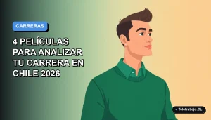 Ilustración plana corporativa de un hombre profesional chileno trabajando de forma remota, con fondo degradado azul y espacio negativo, representando el análisis de carrera profesional.