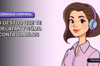Ilustración plana corporativa de una mujer profesional con expresión confiada, sobre fondo degradado lavanda suave, representando lenguaje corporal en entrevistas.