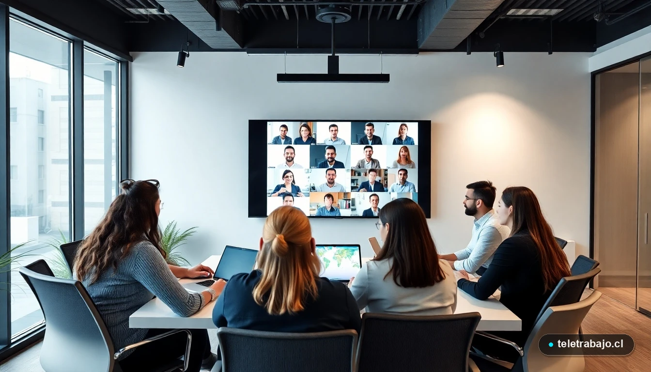 Tendencia de liderazgo 2026: equipo híbrido colaborando en oficina moderna en Chile