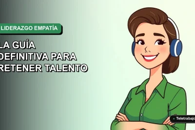 Ilustración plana corporativa de líder femenina sonriente con blusa verde, sobre fondo degradado suave, representando liderazgo empático en Chile.
