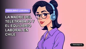 Ilustración plana corporativa de una mujer profesional chilena, pionera del teletrabajo, sobre fondo degradado lavanda. Estilo vectorial moderno.