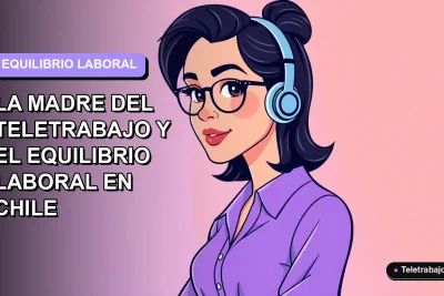 Ilustración plana corporativa de una mujer profesional chilena, pionera del teletrabajo, sobre fondo degradado lavanda. Estilo vectorial moderno.
