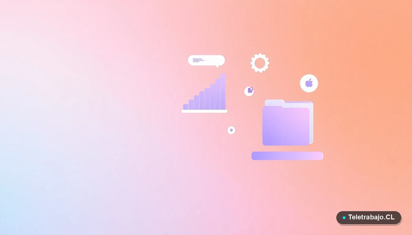 Composición abstracta de interfaz de usuario tecnológica con gráficos y engranajes flotantes, sobre fondo degradado melocotón y menta. Ilustración vectorial plana moderna.