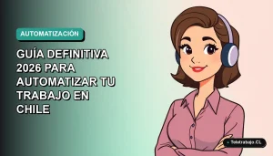 Ilustración plana vectorial de una profesional chilena de tecnología trabajando remotamente con una lista desplegable de Excel en su pantalla, fondo degradado azul verdoso.