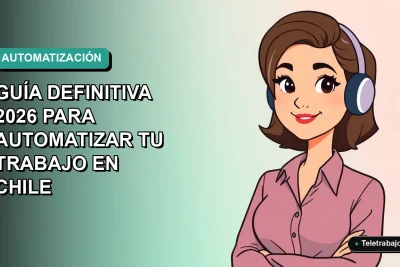 Ilustración plana vectorial de una profesional chilena de tecnología trabajando remotamente con una lista desplegable de Excel en su pantalla, fondo degradado azul verdoso.