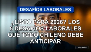 Un ejecutivo chileno mira con confianza hacia el futuro laboral en una oficina moderna y desenfocada.
