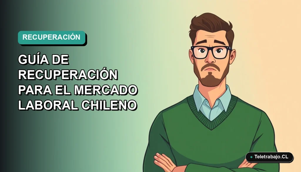 Ilustración vectorial plana de un trabajador masculino con suéter verde, expresión de preocupación, sobre fondo degradado azul verdoso. Espacio negativo a la izquierda.