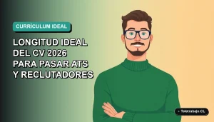 Ilustración plana de un trabajador remoto masculino junto a un gráfico de barras, sobre fondo degradado azul verdoso.