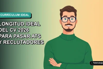 Ilustración plana de un trabajador remoto masculino junto a un gráfico de barras, sobre fondo degradado azul verdoso.