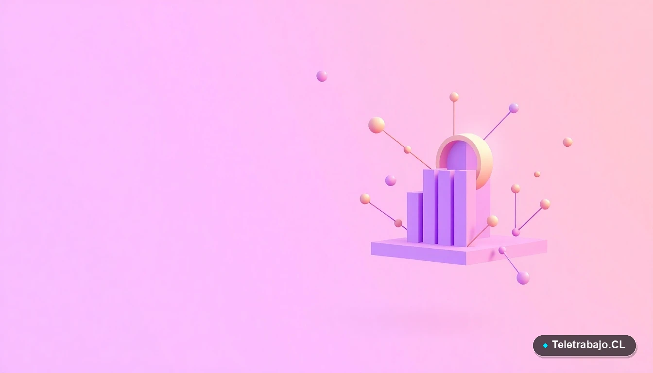 Elementos de interfaz de usuario abstractos y gráficos flotantes en colores lavanda y durazno, sobre fondo degradado, representando el análisis de datos y crecimiento de sectores tecnológicos.