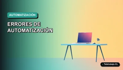 Ilustración vectorial plana premium estilo Corporate Memphis para artículo sobre automatización de procesos en Chile. Fondo con degradado suave en tonos teal y menta, con un escritorio moderno vacío a la derecha.