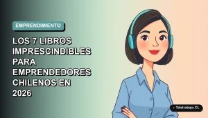 Ilustración plana vectorial de una mujer chilena emprendedora con blusa azul y corte bob, sobre fondo degradado suave azul verdoso.
