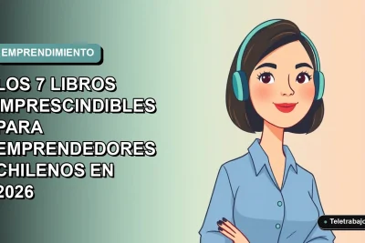 Ilustración plana vectorial de una mujer chilena emprendedora con blusa azul y corte bob, sobre fondo degradado suave azul verdoso.