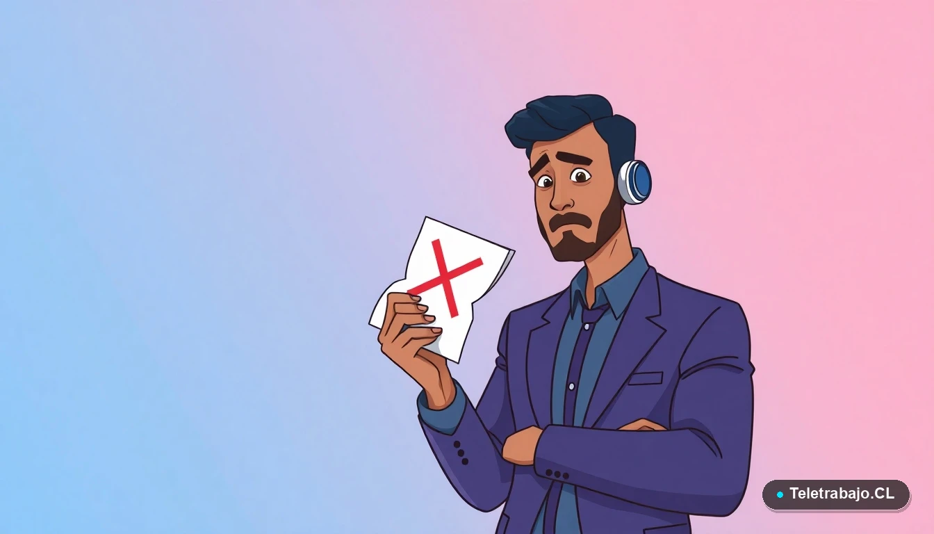 Hombre profesional preocupado cometiendo errores en su autocandidatura en Chile