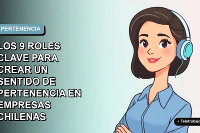 Ilustración plana corporativa de una mujer profesional chilena de teletrabajo, con blusa azul y corte de pelo moderno, sobre un fondo degradado suave azul y gris.