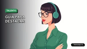 Ilustración plana vectorial de una mujer profesional chilena con blusa verde, representando los perfiles laborales más demandados para el verano 2026, sobre fondo degradado suave.