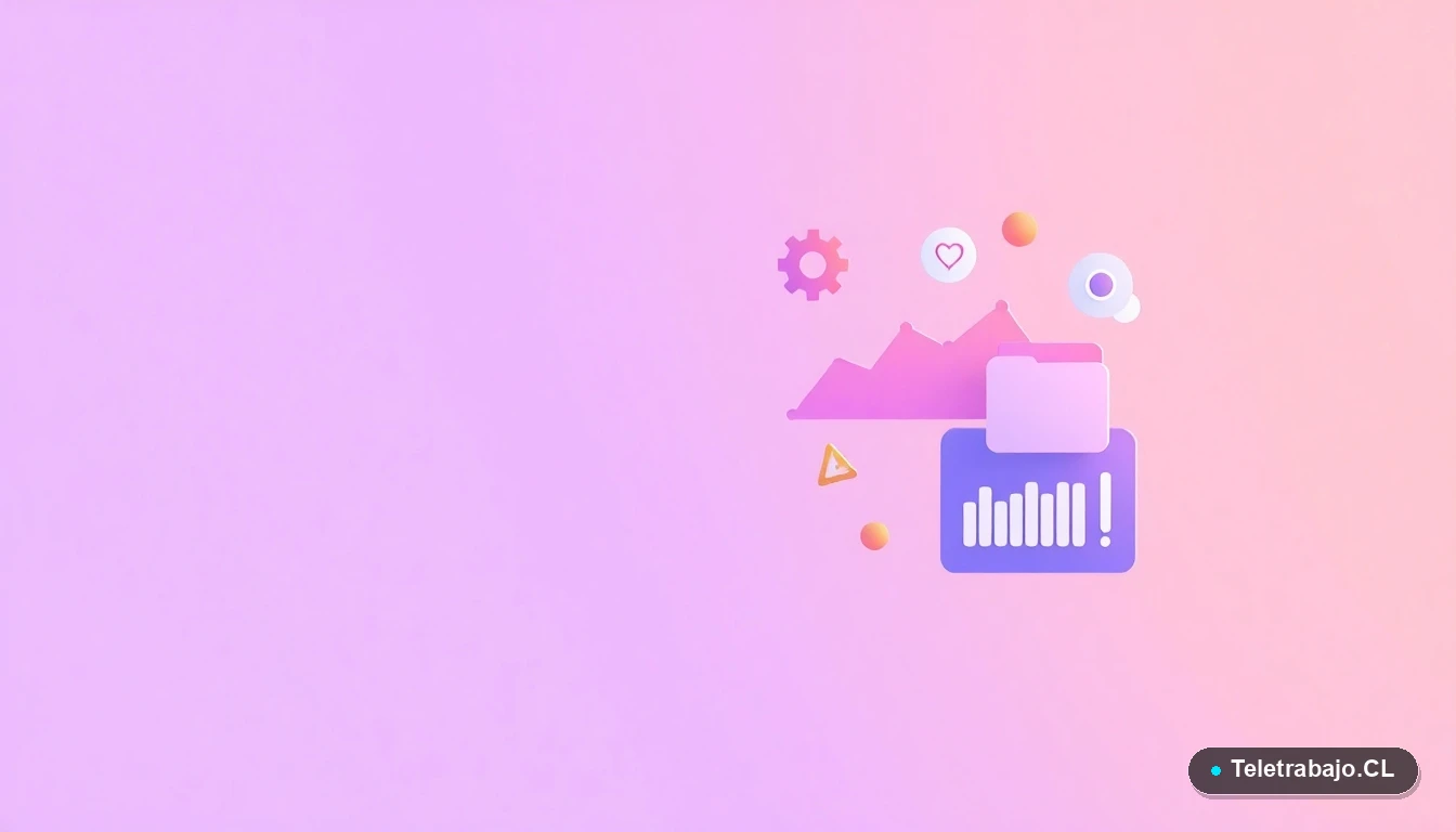 Composición abstracta de interfaz de usuario con gráficos y iconos flotantes en tonos lavanda y durazno, representando conceptos tecnológicos y de datos para perfiles profesionales.