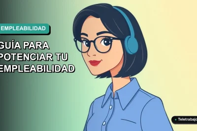 Ilustración vectorial plana de una mujer profesional chilena con blusa azul, sobre fondo degradado verde azulado, representando los perfiles laborales del futuro.