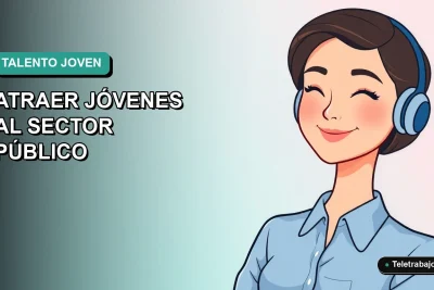 Ilustración vectorial plana de una mujer joven sonriente, con blusa azul y pelo corto, sobre un fondo degradado suave de color aguamarina. Espacio negativo a la izquierda.