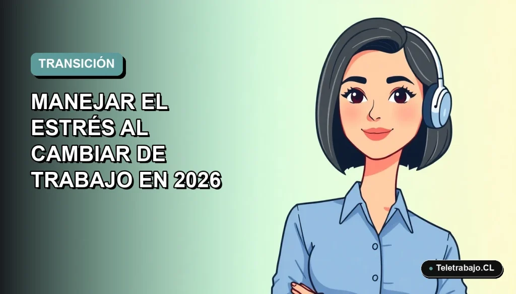 Ilustración plana vectorial de mujer profesional con blusa azul y corte bob, sobre fondo degradado suave azul verdoso, representando calma durante un cambio de trabajo.