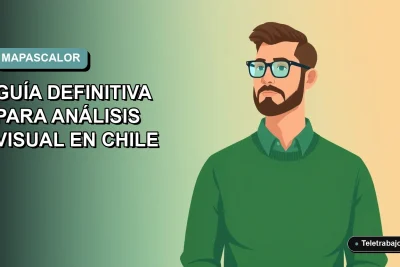Ilustración plana corporativa de un trabajador remoto chileno analizando un mapa de calor en Excel 2026, con fondo degradado suave.