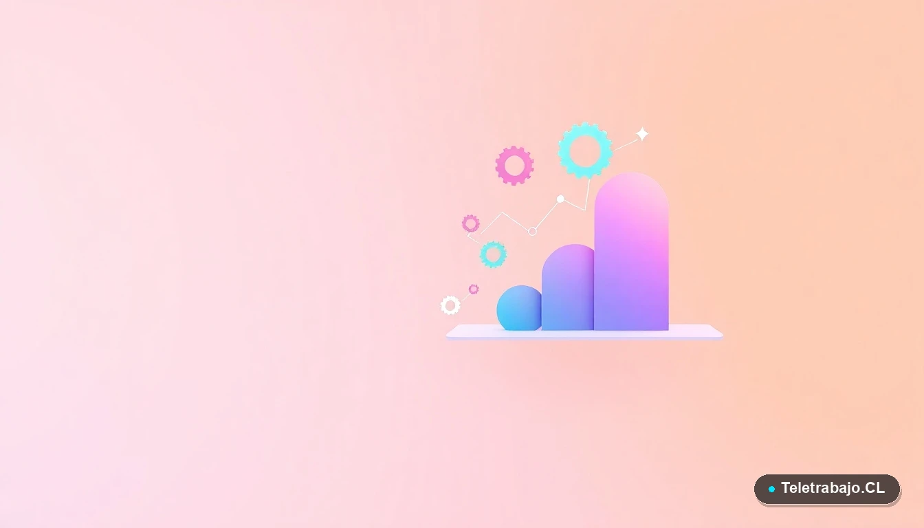 Elementos de interfaz de usuario abstractos y modernos que representan datos, procesos y archivos digitales para marketing, con fondo degradado.