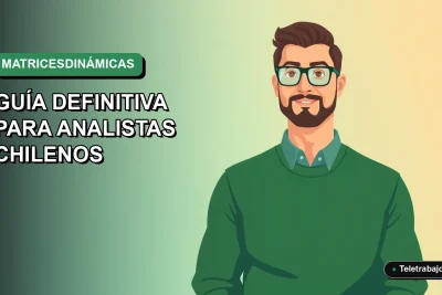 Ilustración vectorial plana de un trabajador chileno analizando matrices dinámicas en Excel 2026 en su oficina remota, fondo con gradiente suave.