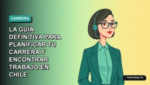 Ilustración plana de mujer profesional chilena sonriente, con fondo degradado azul verdoso, representando la planificación laboral con la matriz CAME.