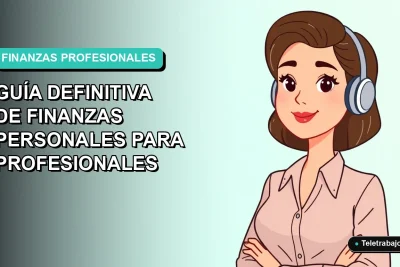 Guía de finanzas personales para profesionales en Chile, ilustración vectorial plana de mujer trabajando en remoto con fondo degradado.
