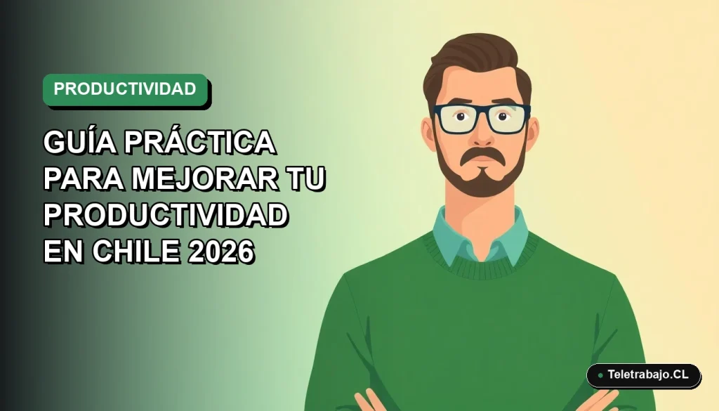 Ilustración vectorial plana de un trabajador remoto masculino con suéter verde, representando la mejora de la productividad laboral en Chile mediante técnicas de memoria visual.