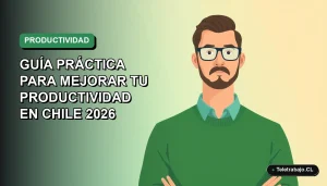 Ilustración vectorial plana de un trabajador remoto masculino con suéter verde, representando la mejora de la productividad laboral en Chile mediante técnicas de memoria visual.