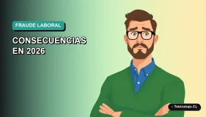 Ilustración vectorial plana de un trabajador masculino de tecnología con expresión de preocupación, sobre fondo degradado verde azulado. Concepto de consecuencias por falsificar el currículum.