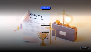 Imagen conceptual sobre las consecuencias de mentir en el currículum y cómo mejorarlo de forma ética, con elementos de oficina abstractos.
