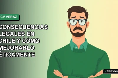 Ilustración vectorial plana de un trabajador masculino con expresión de preocupación, sobre fondo degradado verde, representando las consecuencias de mentir en el currículum en Chile.