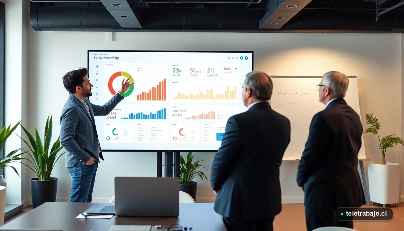 Joven profesional realizando mentoría inversa a ejecutivos senior en una oficina moderna en Chile