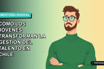 Ilustración plana corporativa de un trabajador joven en mentoría inversa, estilo vectorial moderno, fondo degradado vacío.