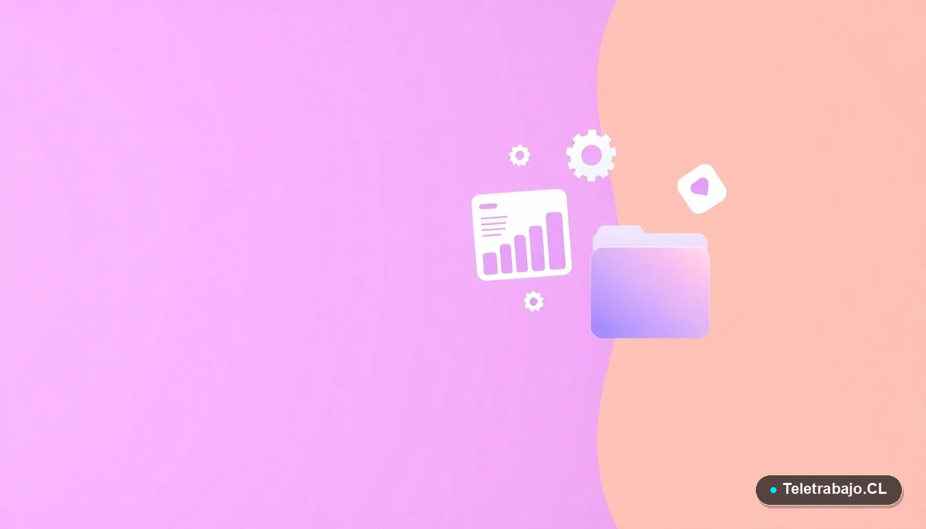 Elementos de interfaz de usuario abstractos, gráficos y engranajes flotantes, representando innovación tecnológica en gestión de talento.
