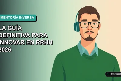 Ilustración vectorial plana de un trabajador masculino de tecnología con suéter verde, sobre un fondo degradado azul verdoso, representando la mentoría inversa en Chile.