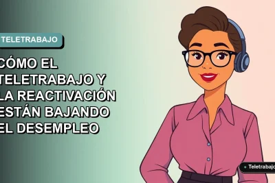 Ilustración vectorial plana de una mujer profesional chilena trabajando remotamente, con fondo degradado suave en tonos teal, representando la reactivación y baja del desempleo.