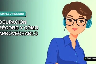 Ilustración plana corporativa de una mujer profesional chilena con blusa azul y lentes, sobre fondo degradado verde azulado, representando el récord de ocupación laboral en Chile 2026.